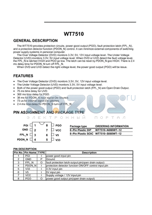 WT7510-N080WT-12 datasheet - protection circuits, power good output (PGO), fault protection latch (FPL_N) CONTROL