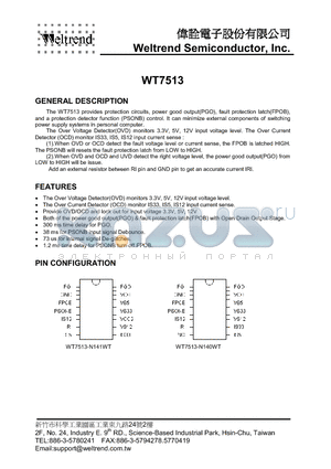 WT7513-N140WT datasheet - provides protection circuits, power good output(PGO)