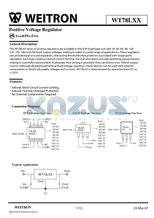 WT78L05K datasheet - Positive Voltage Regulator