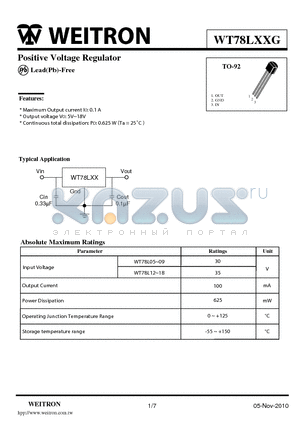 WT78L05 datasheet - Positive Voltage Regulator