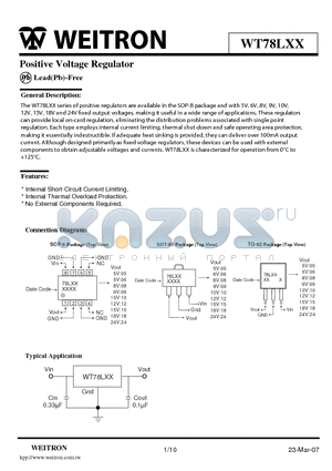 WT78L10G datasheet - Positive Voltage Regulator