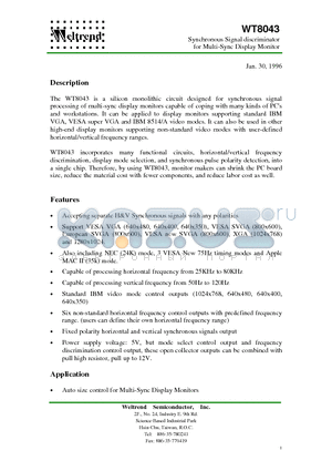 WT8043N20P7 datasheet - Synchronous Signal discriminator for Multi-Sync Display Monitor