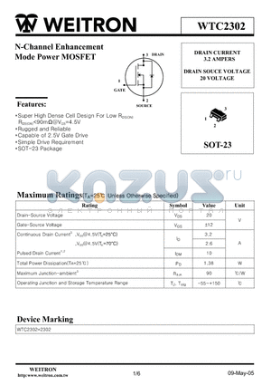 WTC2302 datasheet - N-Channel Enhancement Mode Power MOSFET