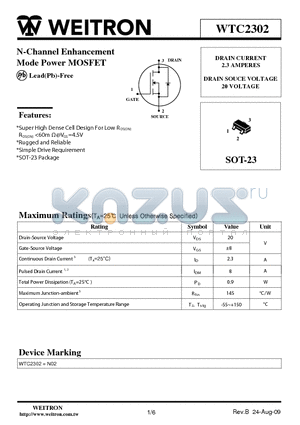 WTC2302_09 datasheet - N-Channel Enhancement Mode Power MOSFET