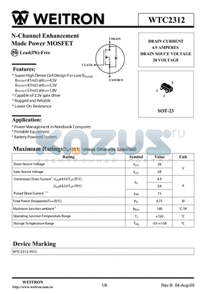 WTC2312 datasheet - N-Channel Enhancement Mode Power MOSFET