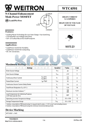 WTC4501 datasheet - N-Channel Enhancement Mode Power MOSFET