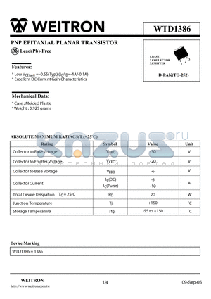 WTD1386 datasheet - PNP EPITAXIAL PLANAR TRANSISTOR