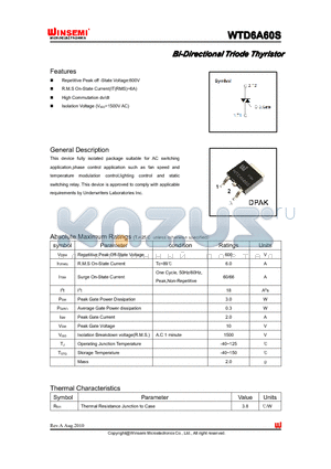 WTD6A60S datasheet - Bi-Directional Triode Thyristor