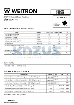 WTD772 datasheet - PNP/NPN Epitaxial Planar Transistors