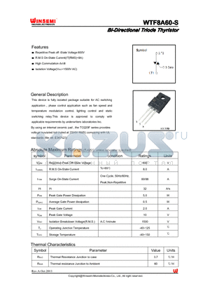 WTF8A60-S datasheet - Bi-Directional Triode Thyristor