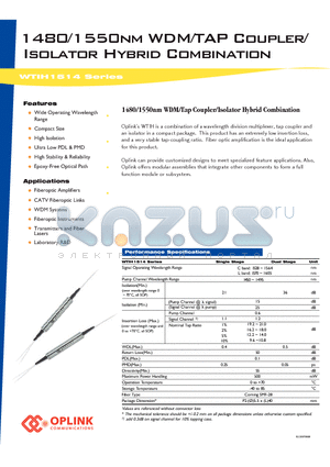 WTIH1514D0222 datasheet - 1480/1550nm WDM/TAP Coupler/Isolator Hybrid Combination