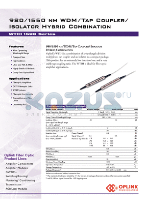 WTIH1598S01 datasheet - 980/1550 nm WDM/Tap Coupler/Isolator Hybrid Combination