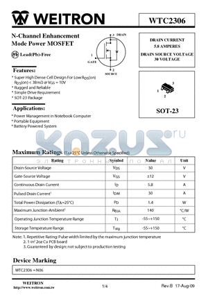 WTC2306_09 datasheet - N-Channel Enhancement Mode Power MOSFET