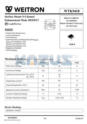 WTK9410 datasheet - Surface Mount N-Channel Enhancement Mode MOSFET
