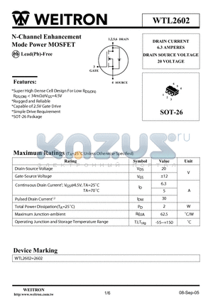 WTL2602 datasheet - N-Channel Enhancement Mode Power MOSFET