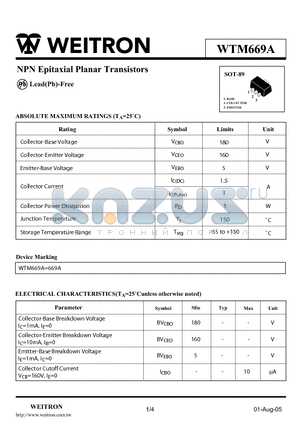 WTM669A datasheet - NPN Epitaxial P lanar Transistors
