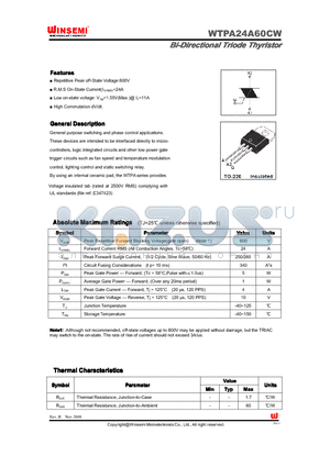 WTPA24A60CW datasheet - Bi-Directional Triode Thyristor