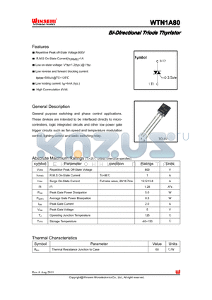 WTN1A80 datasheet - Bi-Directional Triode Thyristor