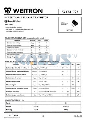 WTM1797 datasheet - PNP EPITAXIAL PLANAR TRANSISTOR