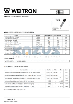 WTS772 datasheet - PNP/NPN Epitaxial Planar Transistors