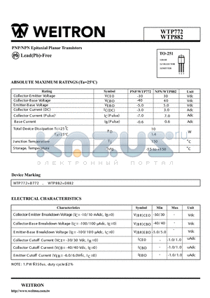 WTP882 datasheet - PNP/NPN Epitaxial Planar Transistors