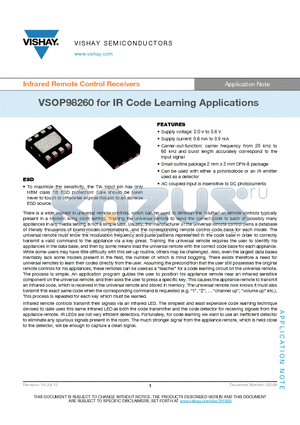 TSAL6400 datasheet - VSOP98260 for IR Code Learning Applications