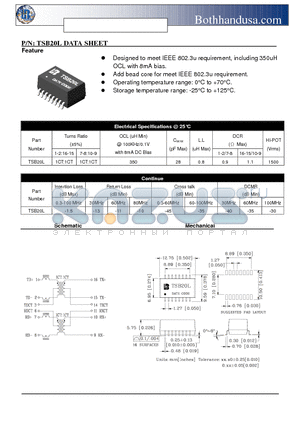 TSB20L datasheet - 10/100 BASE-T ETHERNET ISOLATION TRANSFORMER