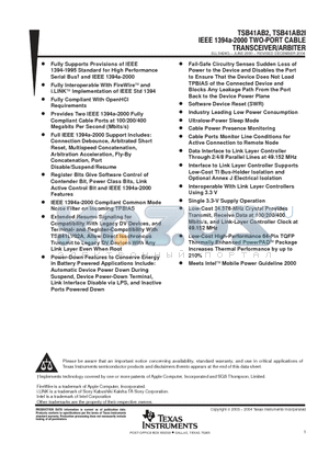 TSB41AB21 datasheet - IEEE 1394a-2000 TWO-PORT CABLE TRANSCEVER/ARBITER