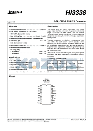 HI3338KIB datasheet - 8-Bit, CMOS R2R D/A Converter