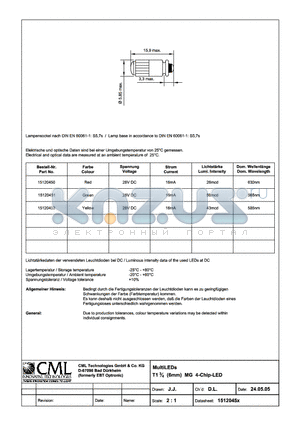 1512045X datasheet - MultiLEDs T13/4 (6mm) MG 4-Chip-LED