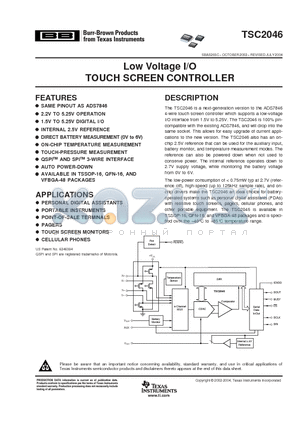 TSC2046IPWR datasheet - Low Voltage I/O TOUCH SCREEN CONTROLLER