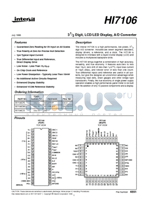 HI7106C datasheet - 3 1/2 Digit, LCD/LED Display, A/D Converter