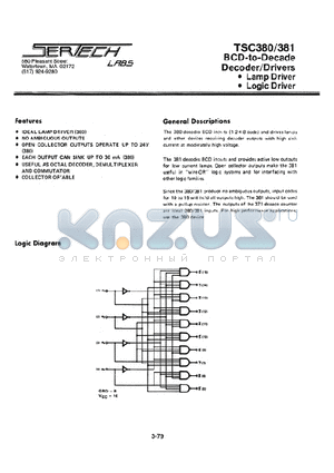 TSC380 datasheet - BCD-to-Decade Decoder/Drivers