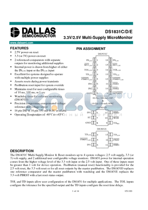 DS1831ES datasheet - 3.3V/2.5V Multi-Supply MicroMonitor