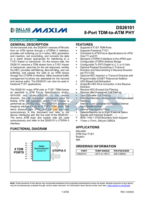 DS26101 datasheet - 8-Port TDM-to-ATM PHY