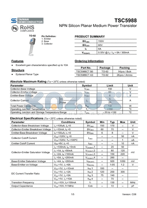 TSC5988CTB0 datasheet - NPN Silicon Planar Medium Power Transistor