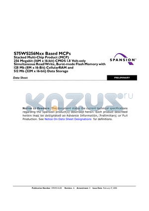 S75WS256NXX datasheet - Stacked Multi-Chip Product (MCP)