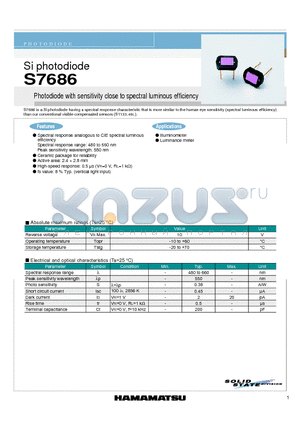 S7686 datasheet - Photodiode with sensitivity close to spectral luminous efficiency