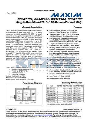 DS34T104GN+ datasheet - Single/Dual/Quad/Octal TDM-over-Packet Chip