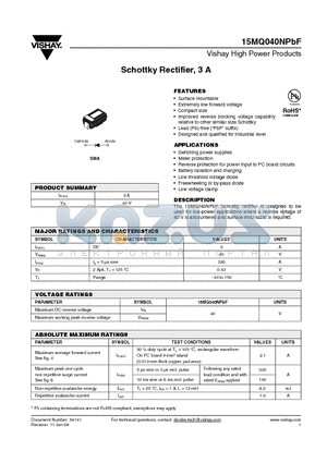 15MQ040NTRPBF datasheet - Schottky Rectifier, 3 A