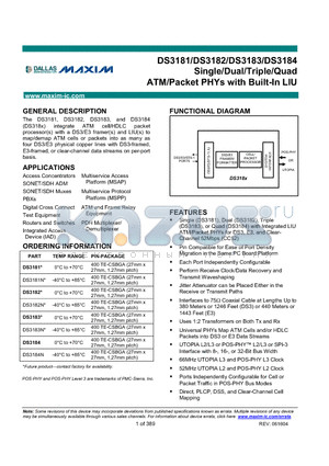 DS3183 datasheet - Single/Dual/Triple/Quad ATM/Packet PHYs with Built-In LIU
