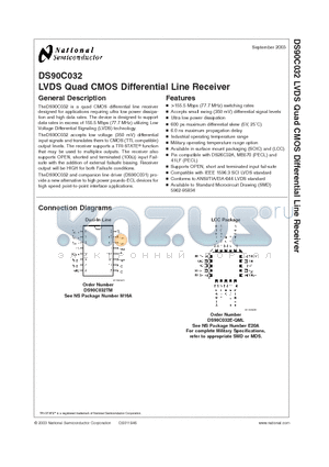 DS90C032 datasheet - LVDS Quad CMOS Differential Line Receiver