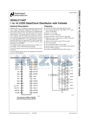 DS90LV110AT datasheet - 1 to 10 LVDS Data/Clock Distributor with Failsafe