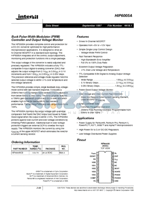 HIP6005ACB datasheet - Buck Pulse-Width Modulator (PWM) Controller and Output Voltage Monitor