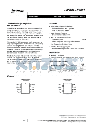 HIP6200CB datasheet - Transient Voltage Regulator DeCAPitator