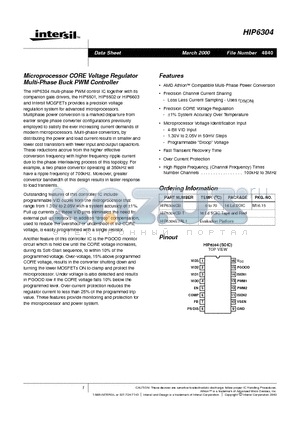 HIP6304CB-T datasheet - Microprocessor CORE Voltage Regulator Multi-Phase Buck PWM Controller