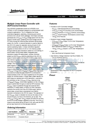 HIP6503CB datasheet - Multiple Linear Power Controller with ACPI Control Interface