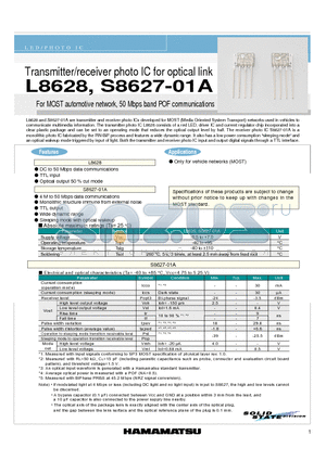 S8627-01A datasheet - Transmitter/receiver photo IC for optical link