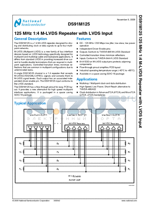 DS91M125TMA datasheet - 125 MHz 1:4 M-LVDS Repeater with LVDS Input