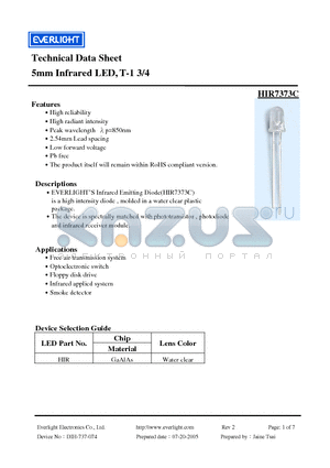 HIR7373C datasheet - 5mm Infrared LED, T-1 3/4